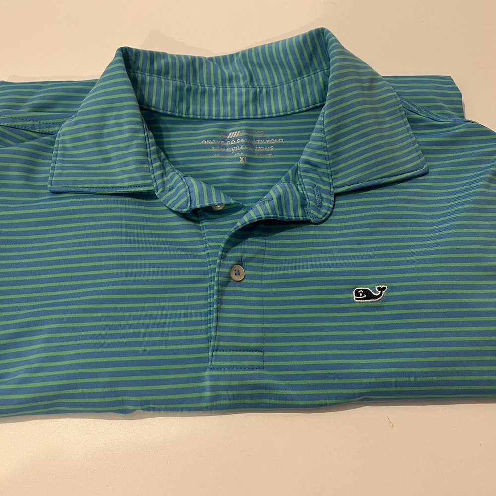 Boys XL Vineyard Vines Blue and Green Striped Polo